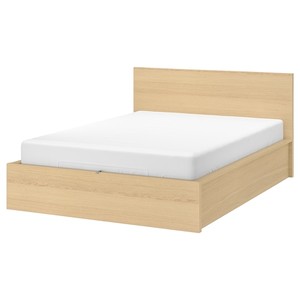 МАЛЬМ, Кровать с подъемным механизмом, дубовый  шпон, беленый , 160x200 см 