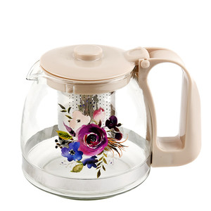 Чайник заварочный с металлическим фильтром "Садовый букет" v=700мл.(стекло, металл, пластик) (арт. 5260018)