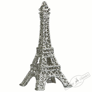 Эйфелева башня (украшение на елку/сувенир) серебряная искристая 6,5х15 см