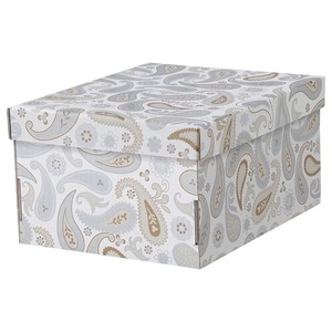 SMEKA СМЕКА Коробка с крышкой, серый/с рисунком26x32x17 см