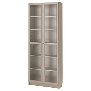 BILLY БИЛЛИ Шкаф книжный со стеклянными дверьми, серый/эффект «металлик»80x30x202 см