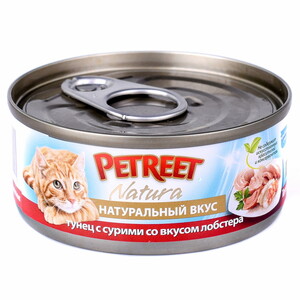 Petreet консервы для кошек кусочки тунца с сурими со вкусом лобстера в рыбном супе 70 г, шт.