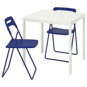 MELLTORP МЕЛЬТОРП / NISSE НИССЕ, Стол и 2 складных стула, белый/темный сине-сиреневый, 75 см