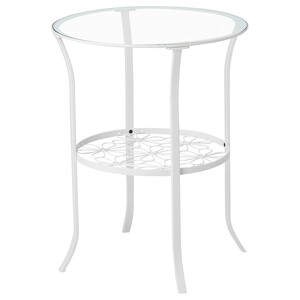 KLINGSBO КЛИНГСБУ, Придиванный столик, белый/прозрачное стекло, 49x62 см