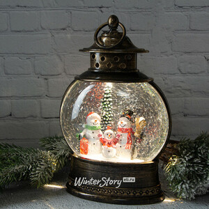 Новогодний фонарик - снежный шар Семейство Снеговичков Фрости 28 см, LED подсветка, на батарейках (Peha)