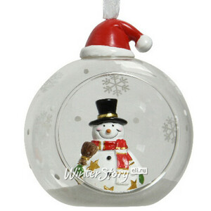 Новогодний шар с композицией Santa's Tale: Снеговик Starry 8 см, стекло (Kaemingk)