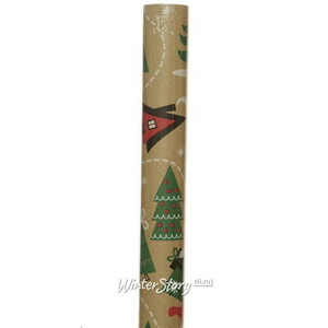 Крафт бумага для подарков Christmas Charm: Лесная Деревушка 200*70 см (Kaemingk)