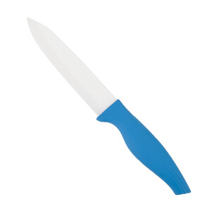 Нож керамический, белое лезвие с защитным элементом (12,5см), рукоятка синяя 25*3*1см. (арт. 9903461-5)