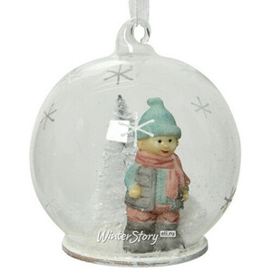 Новогодний шар с композицией Малыш Йонатан готовится к Рождеству 8 см, стекло (Kaemingk)