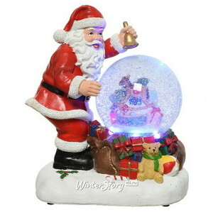 Новогодняя фигурка с снежным шаром Santa & Presents 25 см, с подсветкой и музыкой, на батарейках (Kaemingk)