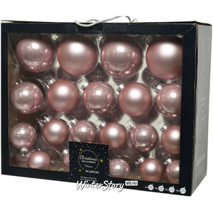 Набор стеклянных шаров Magnifique: Розовый бутон, 6-10 см, 44 шт (Kaemingk)
