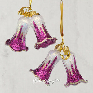 Стеклянное елочное украшение Колокольчики Звонкие 8.5 см фиолетовые, подвеска (Фабрика Елочка)