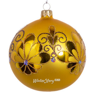 Стеклянный елочный шар Веер 95 мм золотой (Фабрика Елочка)