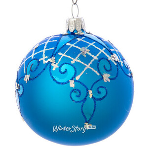 Стеклянный елочный шар Тайна 75 мм голубой (Фабрика Елочка)