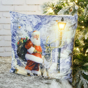 Новогодняя подушка с лампочками Father Christmas 45*45 см, на батарейках (Peha)