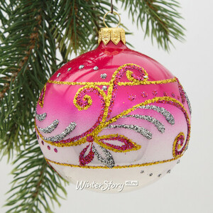 Стеклянный елочный шар Магия 85 мм розовый (Фабрика Елочка)