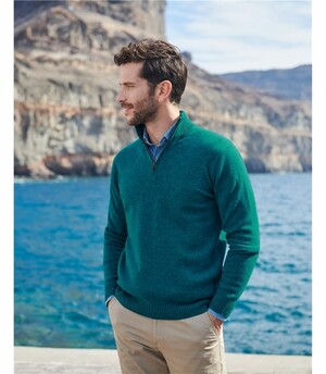 Мужской свитер с воротником на молнии из натуральной шерсти ягненка - N7M