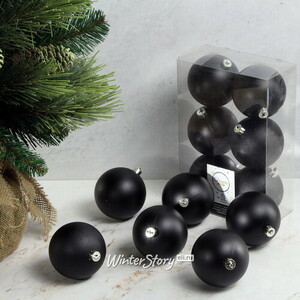 Набор пластиковых матовых шаров Черный 8 см, 6 шт (Kaemingk)