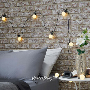 Гирлянда из белых лампочек Ретро, 20 ламп, теплые белые LED, 9.5 м, черный ПВХ, соединяемая (Kaemingk)