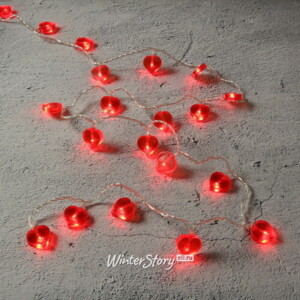 Электрогирлянда Сердечки 20 красных микроламп 2 м, прозрачный ПВХ, IP20 (Snowhouse)