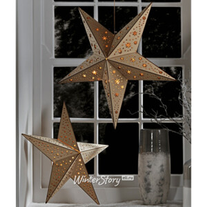 Светящаяся деревянная звезда Кантри со снежинками 40 см на батарейках, 10 теплых белых LED ламп (Kaemingk)