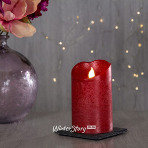 Светодиодная свеча Живое Пламя 12.5 см красная восковая на батарейках, таймер (Kaemingk)