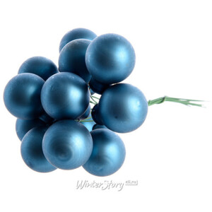 Гроздь стеклянных шаров на проволоке 2.5 см лазурный синий матовый, 12 шт (Kaemingk)
