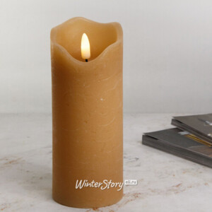 Светодиодная свеча с имитацией пламени Стелла 17 см миндальная восковая, на батарейках, таймер (Kaemingk)