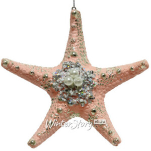 Елочная игрушка Морские Грезы - Звезда 13 см розовая, подвеска (Kaemingk)