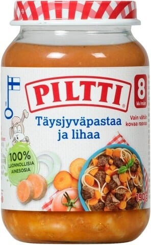Детское питание (8 месяцев) Piltti Wholelgrain pasta with meat 190g
