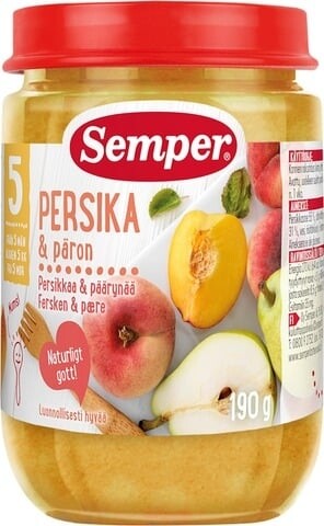 Детское питание (5-6 месяцев) Semper Persikkaa omen pääryn 190g 5kk