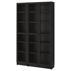BILLY БИЛЛИ / OXBERG ОКСБЕРГ Шкаф книжный со стеклянными дверьми, черно-коричневый, 120x30x202 см