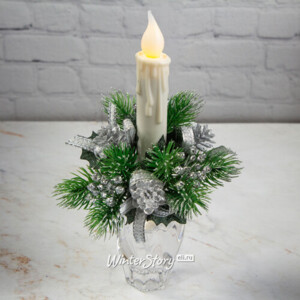 Декор для свечи Сосновая Шишечка 12 см серебряный (Swerox)
