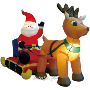 Надувная фигура Санта на санях с оленем Рудольфом 150 см с подсветкой, IP44 (Peha)