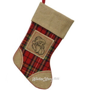 Новогодний носок Шотландская Клетка: Санта-Клаус 45 см (Kaemingk)