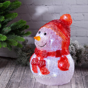 Светящаяся фигура Снеговик Frosty Red 24 см, 20 LED ламп, на батарейках, IP44 (Kaemingk)