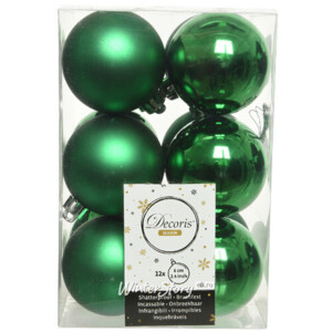 Набор пластиковых шаров Рождественский Зеленый 6 см, 12 шт, mix (Kaemingk)