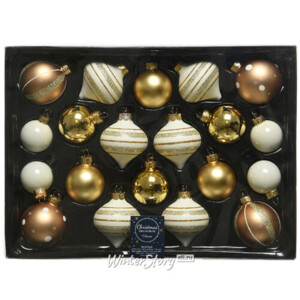 Набор стеклянных шаров Christmas Candy: Бело-золотой, 4-6 см, 19 шт, уцененный (Kaemingk)