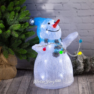 Светящаяся фигура Снеговик с гирляндой 33 см, 30 LED ламп, на батарейках, IP44 (Kaemingk)