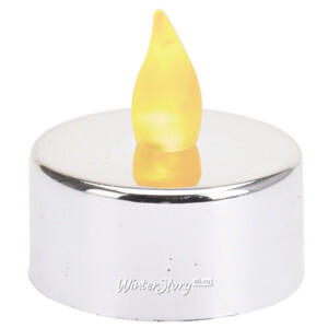 Чайная светодиодная свеча Серебряный Глянец, 4 см, янтарное пламя, батарейка (Koopman)