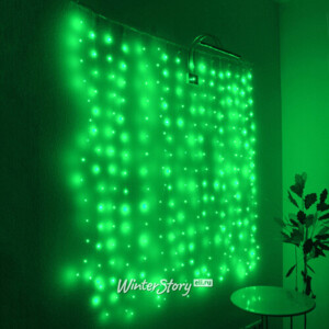 Гирлянда штора Роса 1.6*1.6 м, 256 зеленых мини LED с мерцанием, серебряная проволока (Торг Хаус)