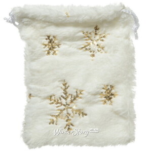 Подарочный мешочек Fluffy Surprise 21*17 см с золотыми снежинками (Kaemingk)