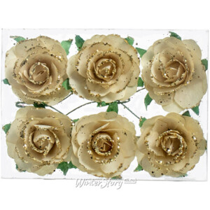 Искусственные розы на проволоке Grace Gold 4 см, 6 шт (Hogewoning)