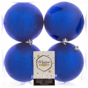 Набор пластиковых шаров 10 см синий искристый, 4 шт, Winter Decoration (Winter Deco)