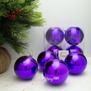 Набор пластиковых глянцевых шаров 10 см фиолетовый, 4 шт, Winter Decoration (Winter Deco)