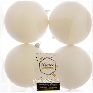 Набор пластиковых шаров 10 см белый искристый, 4 шт, Winter Decoration (Winter Deco)