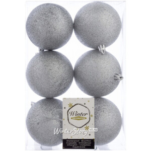 Набор пластиковых шаров 8 см серебряный искристый, 6 шт, Winter Decoration (Winter Deco)