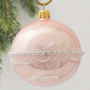 Стеклянный елочный шар Нежное кружево 85 мм, розовый (Коломеев)