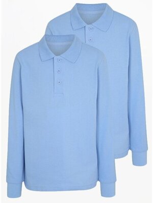 Light Blue Long Sleeve School Polo Shirts 2 Pack