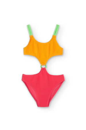Трехцветный купальник для девочек оранжевого цвета